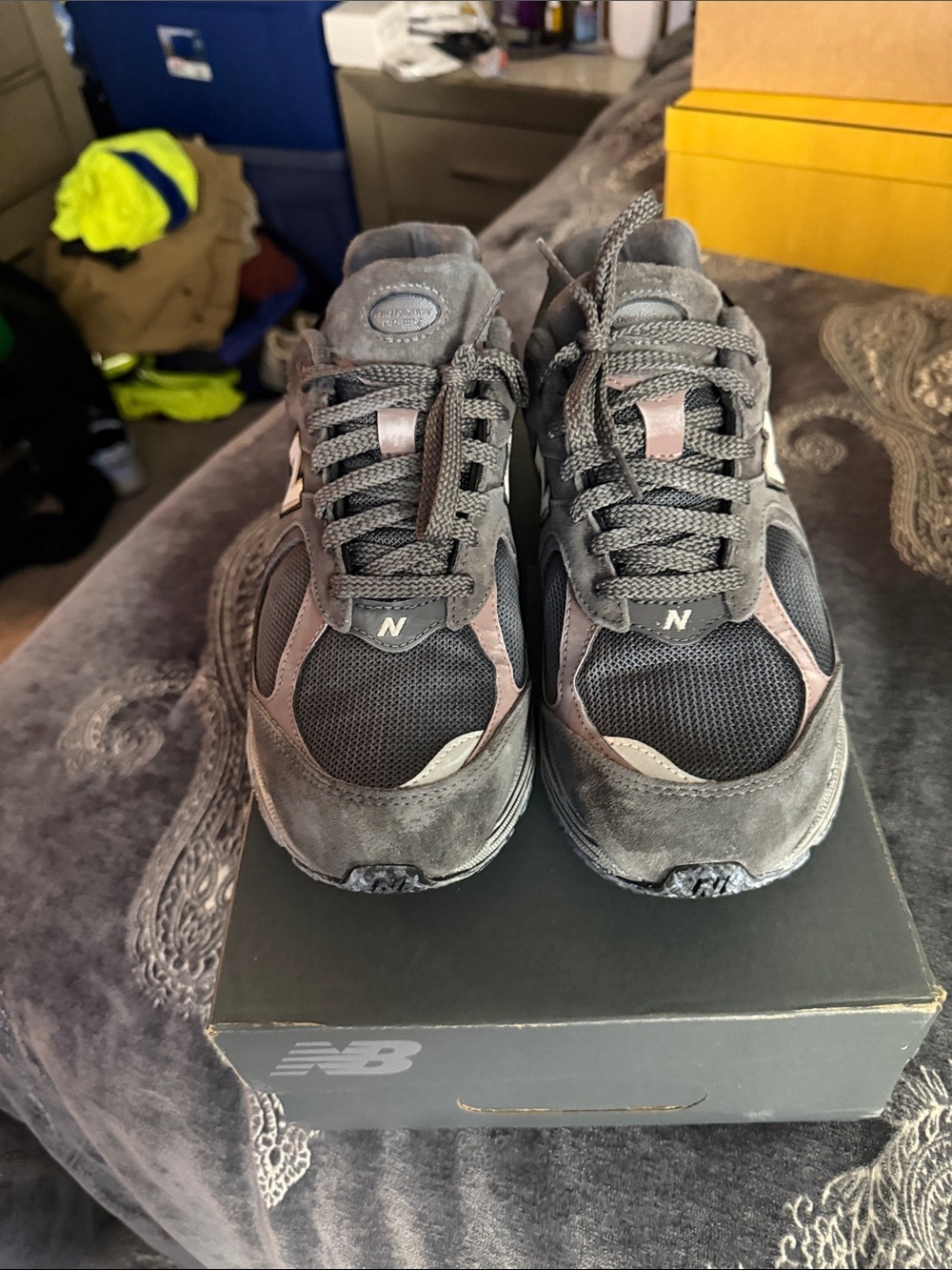 New Balance Charcoal Gray and Black Suede Mesh Sneakers